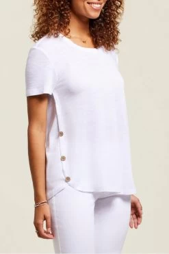 Tribal Short Sleeve Crew Neck Top With Buttons