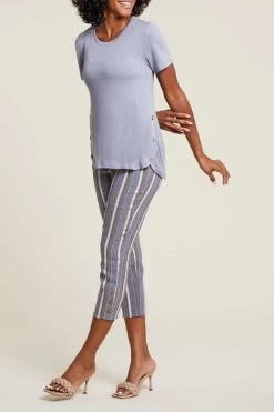 Tribal Short Sleeve Crew Neck Top With Buttons -Fashionable Clothing Store 1286O 3251 2933 a