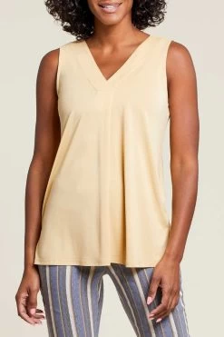 Tribal Sleeveless V-Neck Top With Pleats