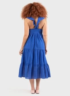 Black Tape Embroidered Eyelet Strappy Dress -Fashionable Clothing Store BlackTapeEmbroideredEyeletStrappyDressbrightblue