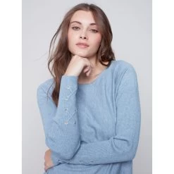 Charlie B Cuff Lace-Up Detail Sweater -Fashionable Clothing Store C2380RR 464A 521 21