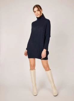 Pistache Cable And Diamond Knitted Tunic With Ribbed Sleeves