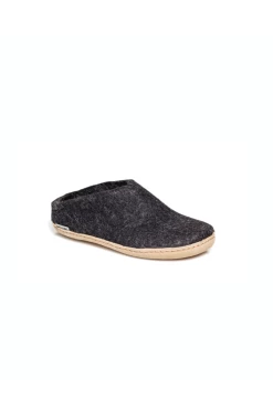 Glerups Open Heel Slipper - Leather - Charcoal