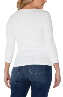 Liverpool 3/4 Sleeve Rib Knit Henley -Fashionable Clothing Store Liverpool34SleeveRibKnitHenley2snow
