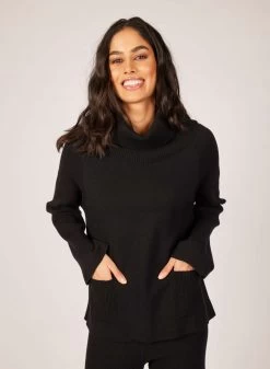 Pistache Ribbed Turtleneck Sweater With Patch Pocket 5 Pistache Ribbed Turtleneck Sweater With Patch Pocket -Fashionable Clothing Store M 21504 Black