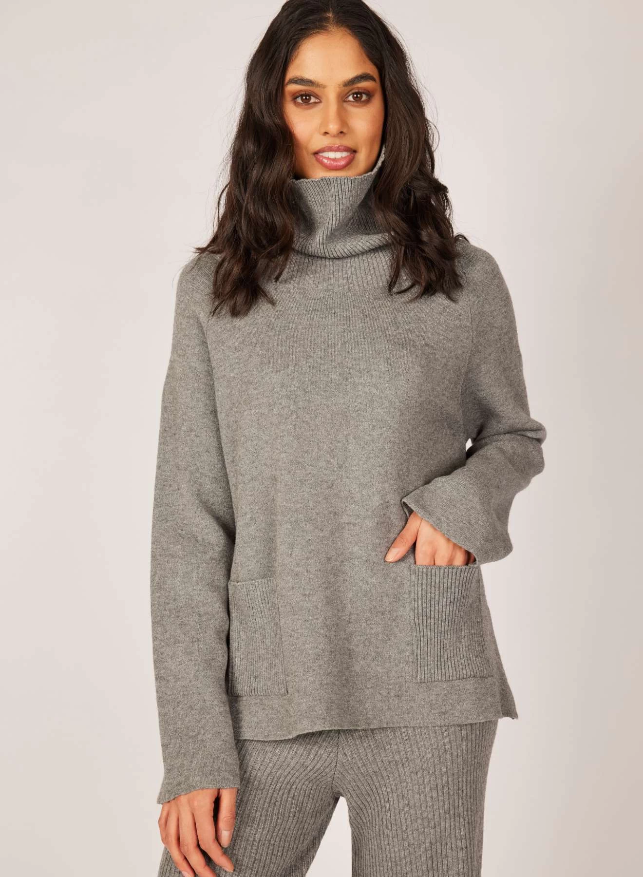 Pistache Ribbed Turtleneck Sweater With Patch Pocket 1 Pistache Ribbed Turtleneck Sweater With Patch Pocket