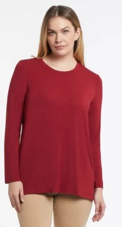 Tribal Long Sleeve Scoop Neck Top With Back Pleats -Fashionable Clothing Store TribalLongSleeveScoopNeckTopWithBackPleats Red