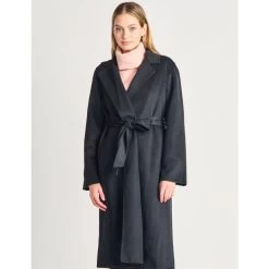 Black Tape Longline Belted Coat