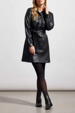 Tribal Long Sleeve Button Up Dress With Belt -Fashionable Clothing Store tribal long sleeve button up dress w belt blk