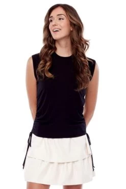 Tyler Madison Ivy Drawstring Sleeveless Top -Fashionable Clothing Store tyler madison ivy drawstring black1