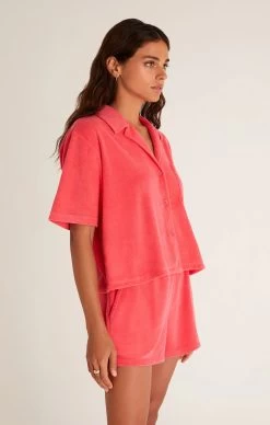 Z Supply Resort Loop Terry Shirt -Fashionable Clothing Store zsupplyResortLoopTerryShirtstrawberry2